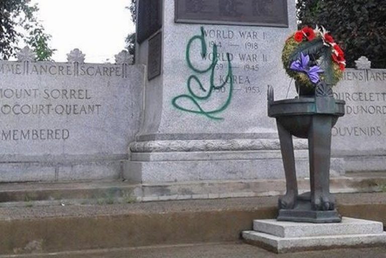 UPDATE: Cenotaph that Honours Veterans Vandalized in Cornwall Ontario