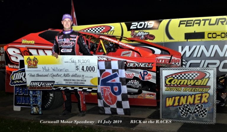 Race Results – Sunday, July 14th – Mat Williamson wins the DIRTcar 358-Modified Series at Cornwall Motor Speedway!