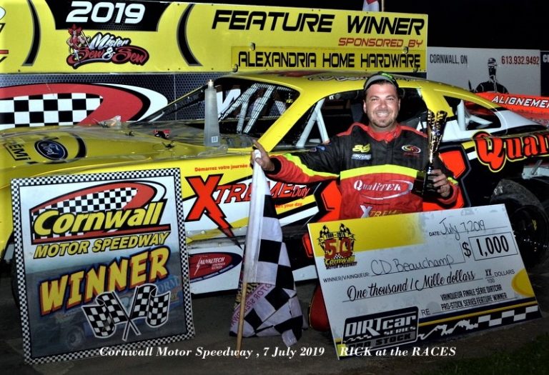 Sunday, July 7 Race Results – CD Beauchamp wins initial round of  DIRTcar Pro-Stock Series at Cornwall Motor Speedway!