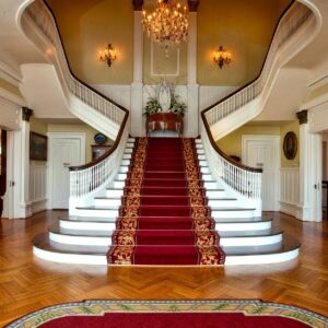 red and brown floral stair carpet