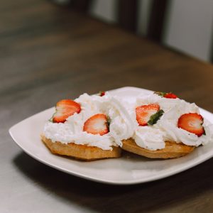 yummy icing garnished on waffles