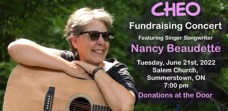 Plan to attend the CHEO Fundraising Concert featuring local Singer Songwriter Nancy Beaudette this coming Tuesday…