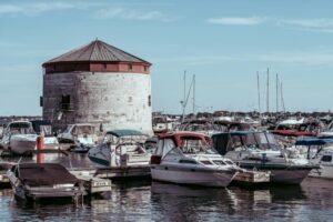 Shoal Tower and Boats in Harbour, Kingston, Ontario, Canada