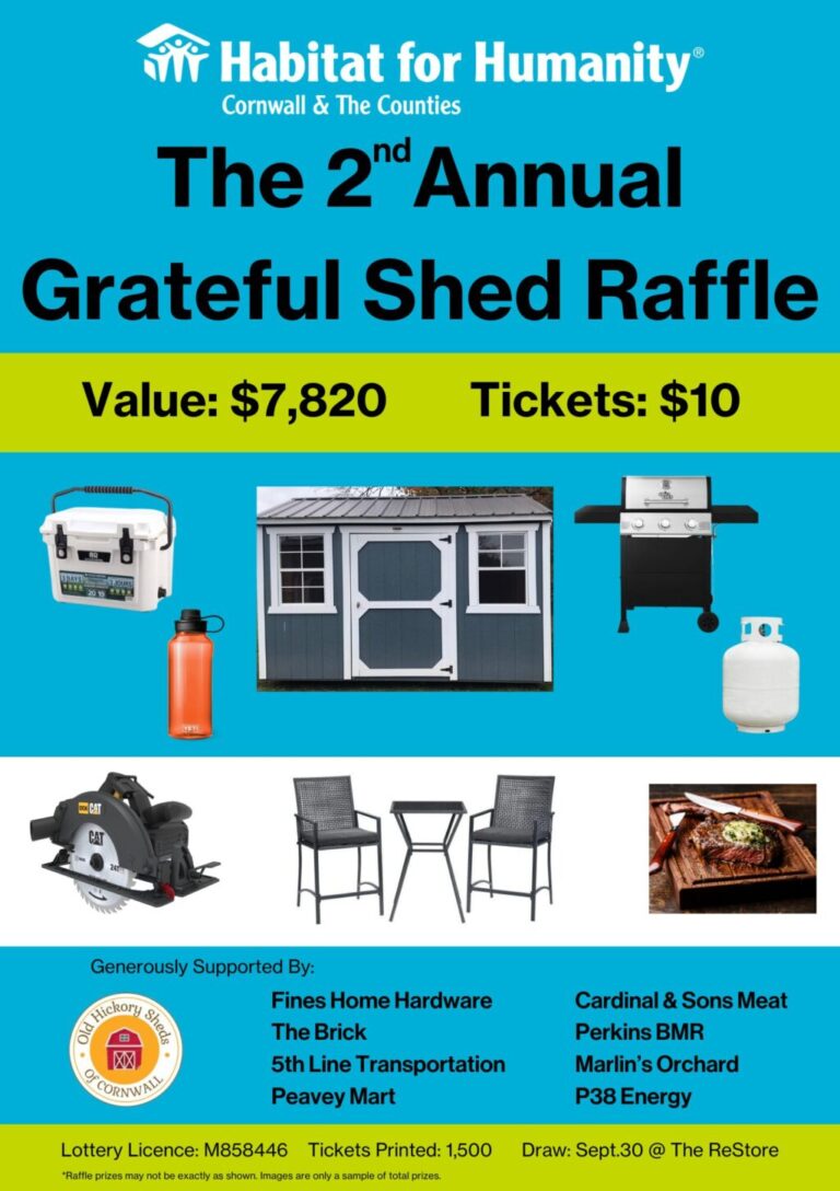 Habitat for Humanity Cornwall Launches Second Annual Grateful Shed Raffle to Support Affordable Housing