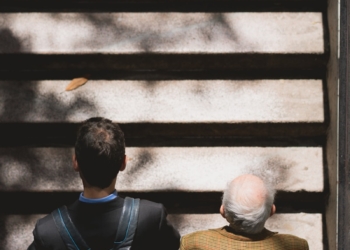 men walking on stairs