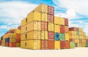 assorted-color filed intermodal containers