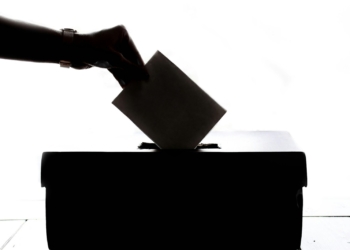 a person is casting a vote into a box