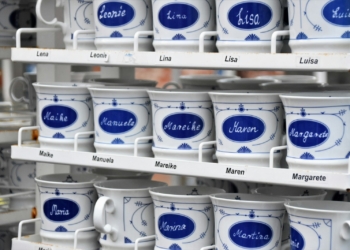 white and blue ceramic mug lot