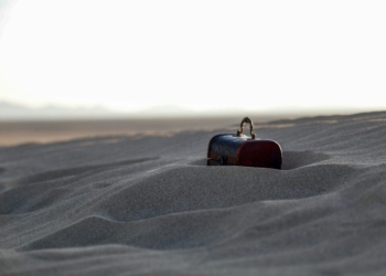 a person on a device in the desert